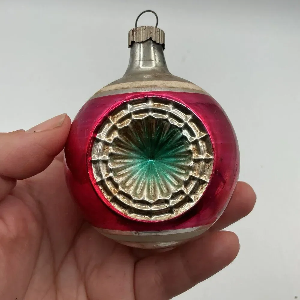 Vintage Shiny Brite Mercury Glass Reflector Christmas Ornament Pink Silver 3”